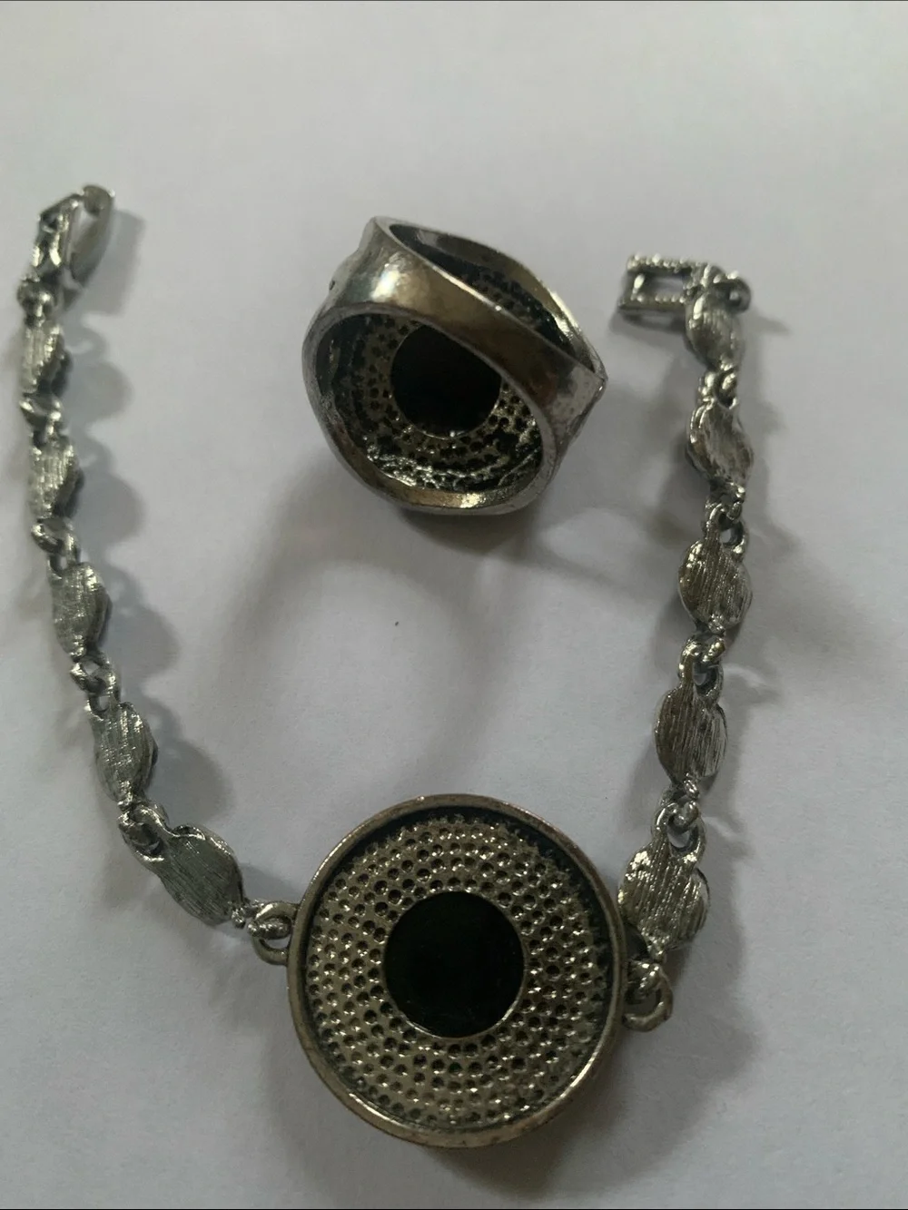 Black Pavé Circle Link Bracelet and ring